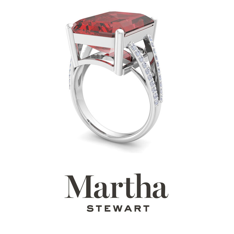 Martha Stewart 10 1/4ctw. Emerald Cut Garnet & Lab Grown Diamond Ring In Sterling Silver image number null